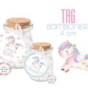 TAG BOMBONIERA Unicorno e stelle, nascita, battesimo, compleanno, bambini, cioccolatini, segnalibro, invito festa, confetti, arcobaleno