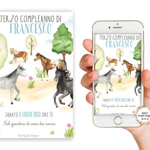 Invito digitale CAVALLI, battesimo, festa di compleanno, comunione, cresima, bambini, 2 anni, 3 anni, 4 anni, 5 anni, 6 anni, 7 anni, 8 anni