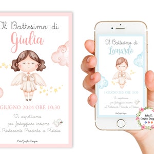 Invito digitale festa ANGELO CUSTODE, Nascita, Battesimo, Compleanno, cioccolatini, comunione, cresima, bambini, segnalibri, party kit, rosa