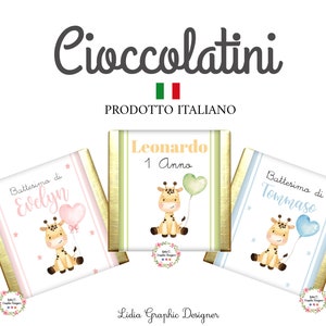 Cioccolatini personalizzati, GIRAFFA, nascita, battesimo, compleanno, segnaposto, bomboniera, bambini, party kit, leone, savana jeep, zebra