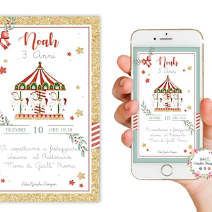 Invito festa di NATALE, babbo natale, Nascita, Battesimo, compleanno, comunione, cresima, bambini, party kit, schiaccianoci, carosello, blu