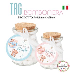 Bigliettino per Bomboniera ORSETTO con palloncini, tag confetti, nascita, battesimo, comunione, cresima, bambino, bambina, segnalibro