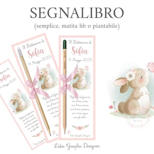 Segnalibro Coniglio e fiori, nascita, battesimo, comunione, segnaposto, idea regalo, bomboniera, matita piantabile, cioccolatini, party kit