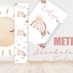 METRO CRESCITA ARCOBALENO e sole, decorazioni cameretta, regalo bambina, quadretto nascita, compleanno, orsetto, unicorno, principesse, fate