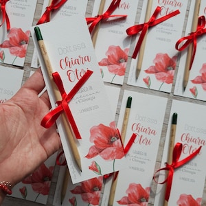 Segnalibro papavero LAUREA, tag bomboniera, regalo confetti laurea, cioccolatini laurea, infermieristica, farmacia, matita piantabile