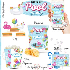 PARTY KIT festa in piscina, compleanno, 4 anni, 5 anni, 6 anni, 7 anni, 8 anni, 9 anni, 10 anni, pool party, invito digitale, bambini, acqua