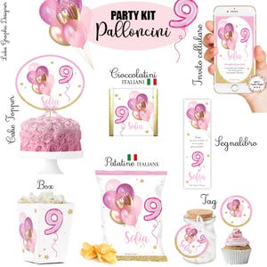 PARTY KIT PALLONCINI oro e rosa, battesimo, compleanno, comunione, cresima, cioccolatini, segnalibro, matite piantabili, 18 anni, 20 anni
