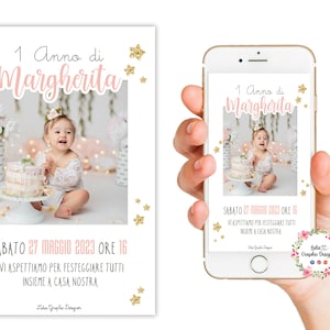 Invito digitale con foto, battesimo, compleanno, comunione, bambino, bambina, 1 anno, 2 anni, invito festa di compleanno, party kit