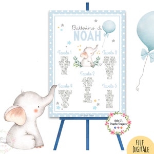 TABLEAU ELEFANTE con palloncini, battesimo, compleanno, comunione, cresima, segnatavolo, segnaposto, menù, cioccolatini, party kit elefante