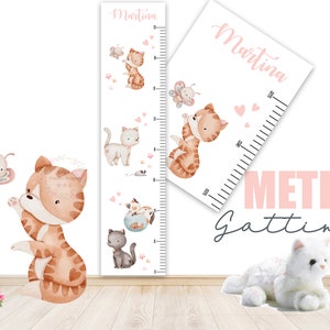 stampa METRO CRESCITA GATTI, decorazioni cameretta, baby shower, regalo bambina, quadretto nascita, 1 anno, 2 anni, 3 anni, 4 anni, 5 anni