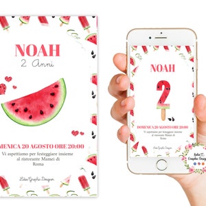 Invito digitale COCOMERO, festa compleanno bambini, fragole, ciliegie,  party kit, Nascita, Battesimo, compleanno, 3 anni, 4 anni, 5 anni