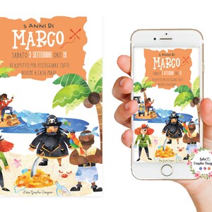 Invito digitale PIRATI DEI CARAIBI, festa di compleanno, 2 anni, 3 anni, party kit pirati dei caraibi, mare, bambino, tesoro, capitan uncino