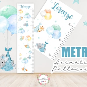 METRO CRESCITA ELEFANTE e palloncini camera bambini, decorazioni cameretta, regalo bambino, compleanno, koala, giraffa, savana, orsetto