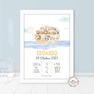 Quadretto nascita animali ARCA DI NOE', bambini, idea regalo nascita, battesimo, compleanno, fiocco nascita, elefante, orsetto, giraffa