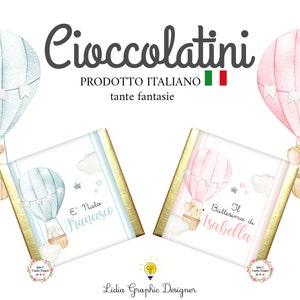 CIOCCOLATINI mongolfiera orsetto e elefante, nascita, battesimo, compleanno, personalizzati, segnaposto, bambini, bomboniera, party kit
