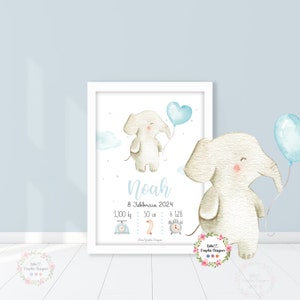 Quadretto nascita mongolfiera ELEFANTE e palloncino, idea regalo nascita bambini, battesimo, primo compleanno, fiocco nascita, orso, topo