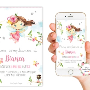 Invito digitale PRINCIPESSA o FATINE dei boschi, battesimo, compleanno, comunione, 1 anno, 2 anni, 3 anni, 4 anni, invito festa bambina rosa