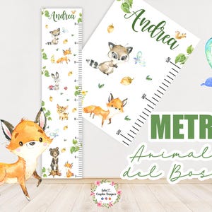 METRO CRESCITA ANIMALI bosco camera bambini, decorazioni cameretta, regalo bambino, compleanno, elefantino, giraffa, savana, orsetto, mezzi