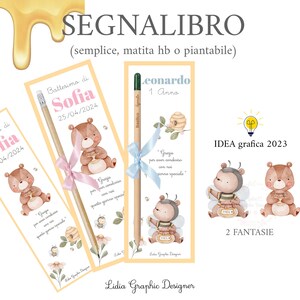 Segnalibri ORSETTO CON MIELE api e fiori, matita piantabile, nascita, battesimo, comunione, cresima, segnaposto, bomboniera miele, confetti