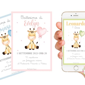Invito digitale festa tema GIRAFFA, nascita, compleanno, battesimo, comunione, cresima, Party kit giraffa, 1 anno, 2 anni, bambina, animali