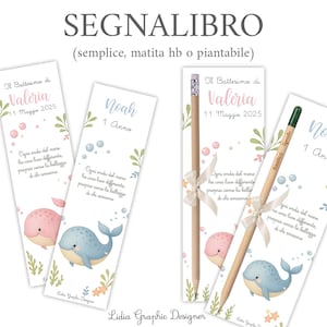 Segnalibro BALENA nel mare, nascita, battesimo, comunione, segnaposto, idea regalo, bomboniera, matita piantabile, cioccolatini, party kit
