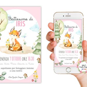 Invito digitale animali la VOLPE nel bosco, battesimo, compleanno, Party kit animali, coniglio, leone,  bambini, foresta, 2 anni,  3 anni