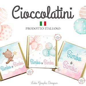 Cioccolatini GENDER REVEAL ORSETTO con palloncino, segnaposto, nascita, femmina o maschio, baby shower, bambino o bambina, rosa o celeste