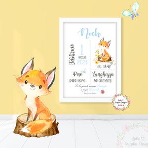 Quadretto nascita animali del bosco orsetto, bambini, idea regalo nascita, battesimo, compleanno, fiocco nascita, personalizzato