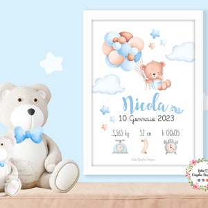 QUADRETTO nascita ORSETTO con palloncino, idea regalo nascita, regalo battesimo, primo compleanno, fiocco nascita, bambina, bambino, natale