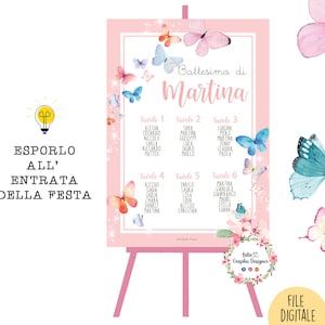 TABLEAU FARFALLE, bambina, battesimo, compleanno, comunione, cresima, segnatavolo, party kit, invito digitale, segnalibro, fiori di ciliegio