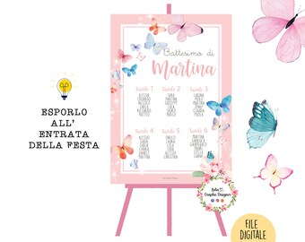 TABLEAU FARFALLE, bambina, battesimo, compleanno, comunione, cresima, segnatavolo, party kit, invito digitale, segnalibro, fiori di ciliegio