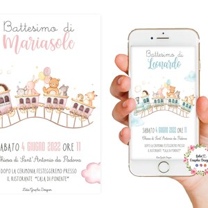 Invito digitale TRENO con animali BOSCO, nascita, battesimo, festa di compleanno, party kit orsetto, 1 anni, 2 anni, 3 anni, 4 anni, bambini