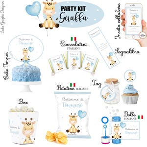 PARTY KIT GIRAFFA, nascita, compleanno, battesimo, comunione, cresima, bambini, cioccolatini, segnalibri, invito social, orsetto, savana