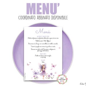MENù fata del bosco, farfalle, nascita, compleanno, battesimo, comunione, cresima, cioccolatini segnaposto, segnatavolo, tableau, segnagusto