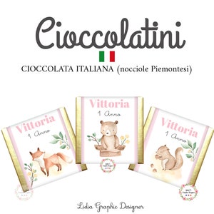 Cioccolatini personalizzati animali del bosco, nascita, battesimo, compleanno, segnaposto, bomboniera, bambini, party kit bosco, orsetto