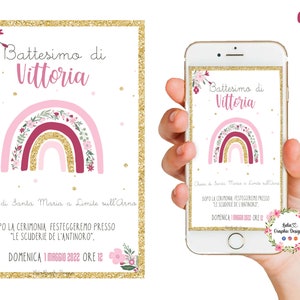 INVITO digitale Arcobaleno, battesimo, invito compleanno, invito festa, invito Whatsapp, Unicorno, party kit arcobaleno, comunione, cresima