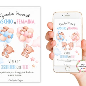 Invito digitale gender reveal italiano, maschio o femmina, baby shower, Nascita, party kit, baby shower, gender reveal giochi