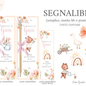 Segnalibri ARCOBALENO bho orsetto e fiori, matita piantabile, battesimo, nascita, comunione, cresima, segnaposto, idea regalo, bomboniera