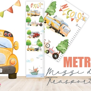 METRO CRESCITA MEZZI di trasporto camera bambini, decorazioni cameretta, regalo bambino, compleanno, elefantino, giraffa, savana, orsetto