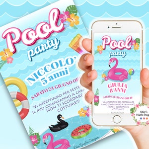 Invito digitale FESTA IN PISCINA, compleanno, 6 anni, 7 anni, 8 anni, 9 anni, 10 anni, pool party, pistole ad acqua, party kit mare, colori