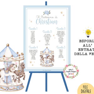 TABLEAU CAROSELLO e giostra cavalli, battesimo, compleanno, comunione, cresima, segnatavolo, segnaposto, cioccolatini, confetti, bomboniere