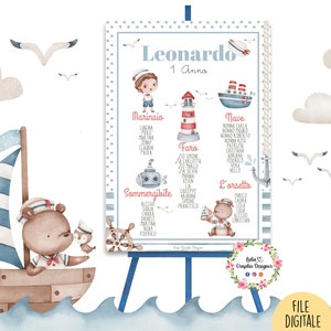 TABLEAU ORSETTO MARINAIO, nascita, battesimo, compleanno, comunione, cresima, segnaposto, bambinI, party kit, allestimento festa, mare