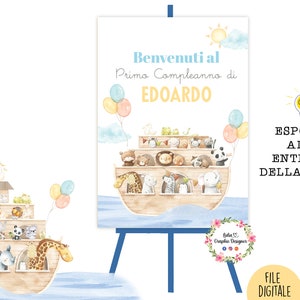 TABLEAU benvenuto, arca di noè, animali savana, animali bosco, battesimo, compleanno, comunione, party kit arca di noè, invito digitale