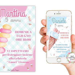 Invito Digitale GELATO, nascita, battesimo, compleanno, party kit, personalizzabile, 3 anni, 4 anni, pic nic, ice cream, fragola, ciliegia