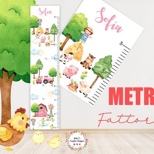 METRO CRESCITA, Fattoria, decorazioni cameretta, regalo bambina, quadretto nascita, compleanno, orsetto, principesse, arcobaleno, fate rosa