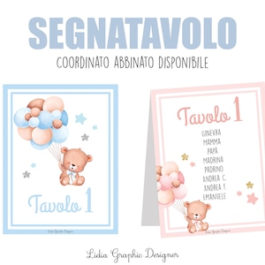 SEGNATAVOLO ORSETTO con palloncini, SEGNAPOSTO, battesimo, compleanno, comunione, cresima, tableau, tag bomboniera, party kit, cioccolatini