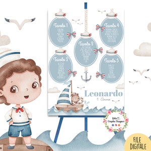 TABLEAU ORSETTO MARINAIO, nascita, battesimo, compleanno, comunione, cresima, segnaposto, bambinI, party kit, allestimento festa, mare