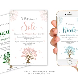 Invito digitale ALBERO DELLA VITA, battesimo, compleanno, cresima, comunione, bambina, scatole porta confetti, party kit, tag bomboniera