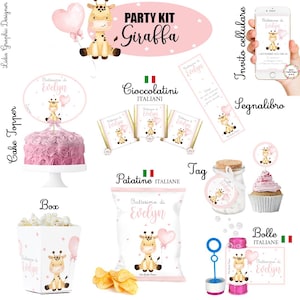 PARTY KIT GIRAFFA, nascita, compleanno, battesimo, comunione, cresima, bambina, cioccolatini, segnalibri, invito social, orsetto, savana