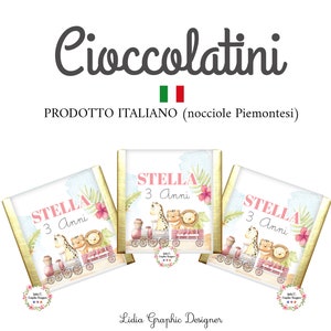 Cioccolatini segnaposto TRENO con animali safari, nascita, battesimo, comunione, compleanno, bambini, confetti, bomboniere, party kit safari